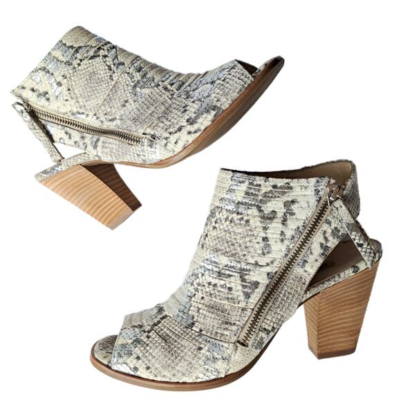 PAUL GREEN Cayanne Peep Toe Sandal Bootie Block Heel 8.5 Gray Snake Leather - Picture 2 of 10